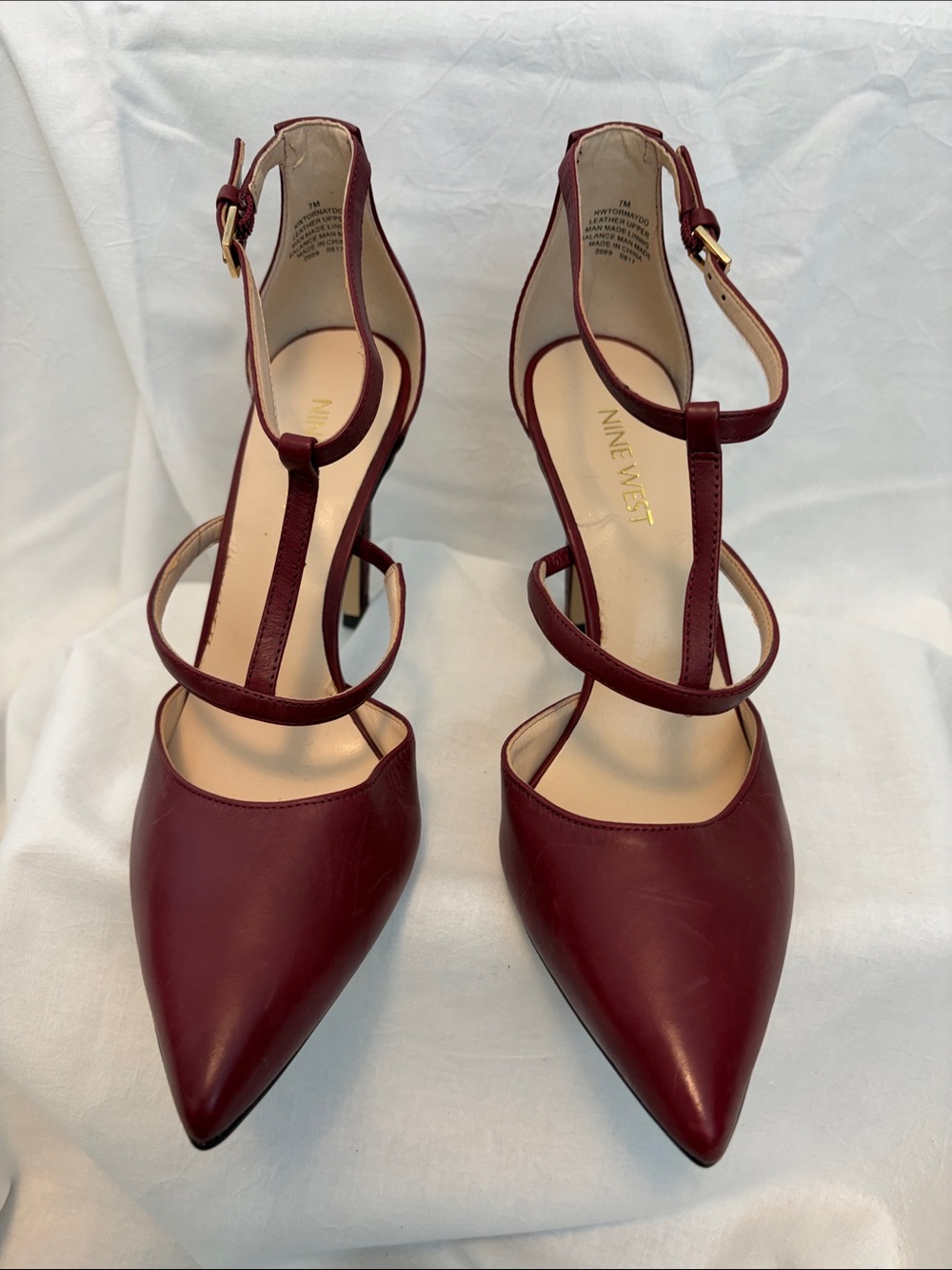 Nine West Wine Pointed-Toe T-Strap Heels